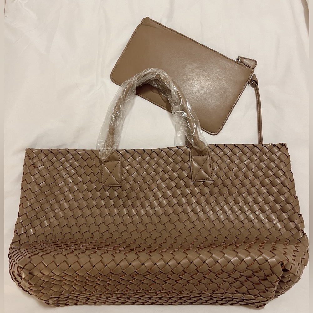 Woven faux leather tote bag